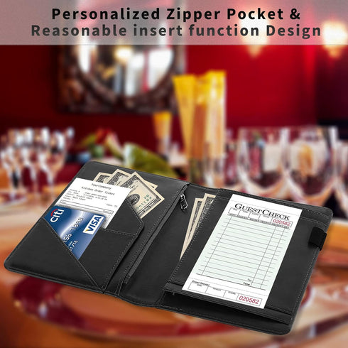 SDDFRHGH Server Books for Waitress,Waiter Book Server Organizer with Zipper Pocket,PU Leather Waitress & Waitstaff Book