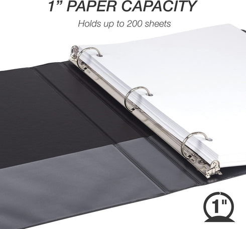 Samsill Economy 1 Inch 3 Ring Binder, Customizable Clear View Cover, Black, 12 Pack