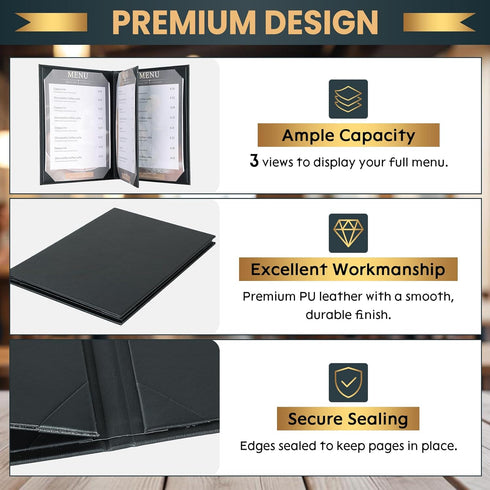 6 Pack 4 8.5" 11" View Menu Holder Menu Covers x | Restaurant Menu Covers Diploma Cover Black Leather Menu Sleeves Book
