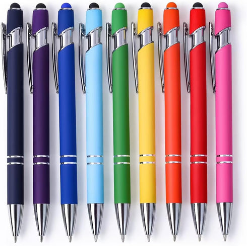 HALOMNNI 9 Pack Ballpoint Pens 2-in-1 Retractable Ballpoint Pen with Stylus Tip, Metal
