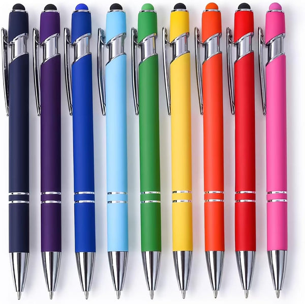 HALOMNNI 9 Pack Ballpoint Pens 2-in-1 Retractable Ballpoint Pen with Stylus Tip, Metal