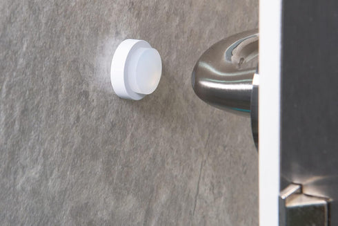 EVI Door Stop - White Stainless Steel Door Stop with Adhesive and Screw Fastening, Protective Rubber