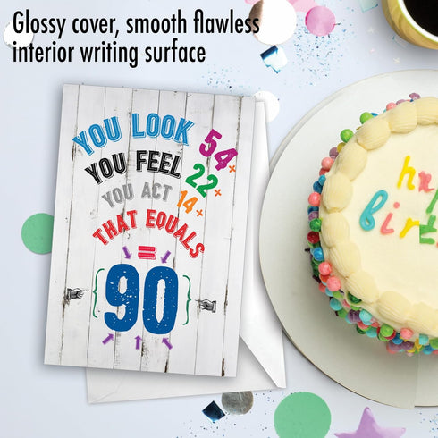 NobleWorks 90th Milestone Happy Birthday Card - Funny Card for 90 Year Old, Senior Citizen Humor - Age Equation 90