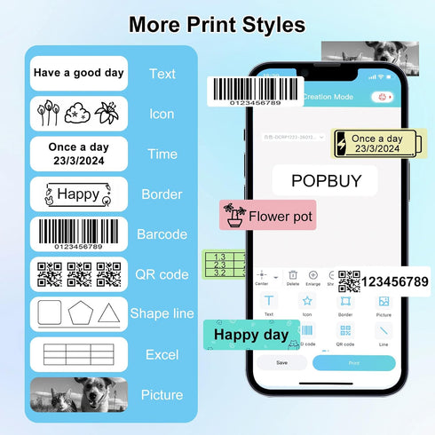 Bear Label Maker Machine with Tape - Cute Portable Bluetooth Mini Label Printer for Home Office, 3 Rolls