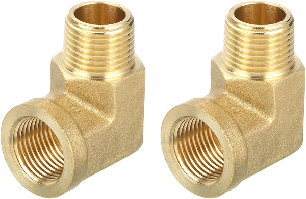 uxcell 90 Degree Brass Pipe Fitting Street Elbow 3/8" NPT Connector for Gas, Air, Oil, Propane - 2pcs
