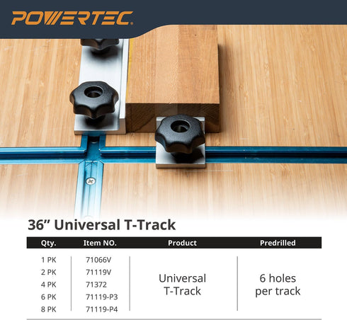 POWERTEC 71121V T Track Knob Kit with Threaded Knobs and 5/16 -18 T Track Bolts, 16 Piece Set for Woodworking Jigs
