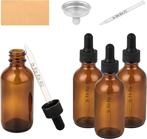 4PCS 2 oz Leak-Proof Glass Dropper Bottles for Traveling and Storing Essential Oils, Beard Oils, DIY Projects
