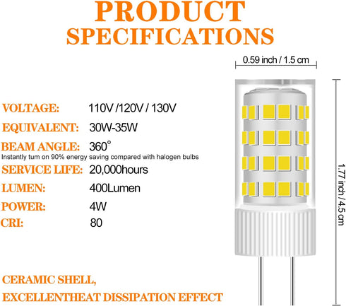 GY5.3 Bulb AC110V 4W 40W A1607Y T4 Closet 3000k 4Pack Base LED Equivalent Halogen Lamp Replacement Light for Table