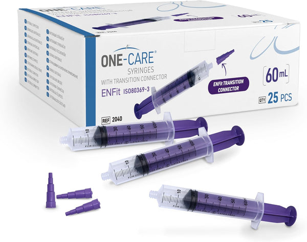 ONE-CARE 60ml ENFit Syringe with Transition Connector, Sterile, 25/bx Blister-Packed Syringes