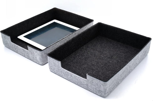 WELAXY 2-Piece Stackable Desk Drawer Organizer Trays - Felt Storage Bins for Document File Papers, Home Office Supplies