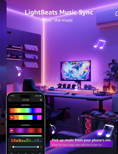 SE1 49.2ft 2.4GHz Lepro AI Smart LED Strip Lights - RGB Color Changing Light Strips with APP Control, AI Generated