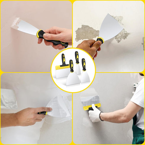 DEKEones 4PCS Putty Knife Set, Stainless Steel Scraper Paint Tool for Drywall Repair and Wallpaper Removal
