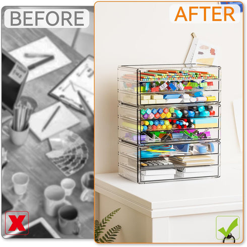 Yieach 11.1 Inch Stackable,3 Pack Long Clear Drawer Organizers Small Acrylic Drawers,School,Office Supplies Organizer