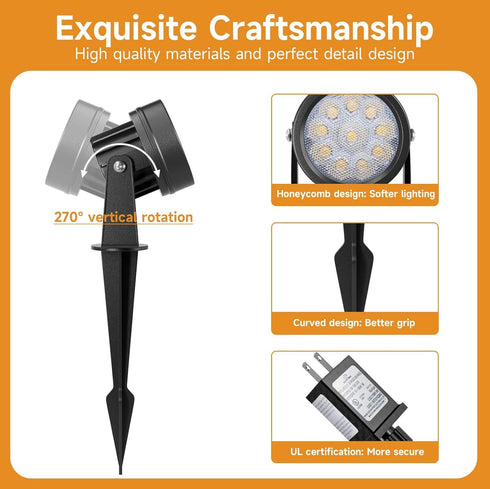 Yeturaaw 4 Pack 3000K IP65 Landscape Lighting Low Voltage, Outdoor Spotlights with Transformer, Warm White Waterproof