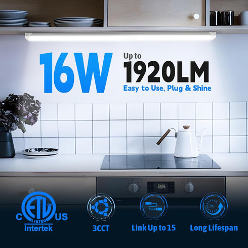 1.5FT, 3 3500K/5000K/6500K, 16W 1920LM, 18-inch T8 (2-Pack) CNSUNWAY LED Shop Lights Color Changing Under Cabinet