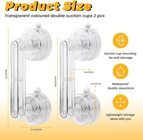 Huakaile 2 Pieces Transparent Suction Cup Handle for Sliding Glass Door, Hole-Free Waterproof Suction Grab Bars