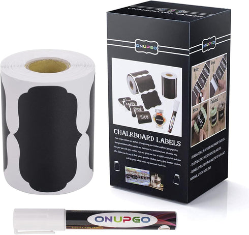 ONUPGO 180pcs Chalkboard Labels, Waterproof Reusable Stickers with 1 Liquid Chalk Marker for Home & Kitchen Organization