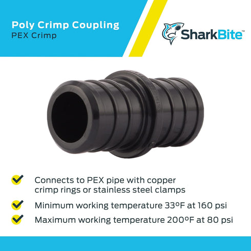 SharkBite 3/4 Inch Poly Crimp Coupling, Pack of 25 for PEX Pipe