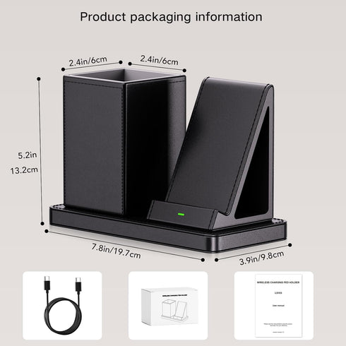 Multi-Functional Pen Holder for Desk,Black Vegan Leather Desk Organizers with Remote Control Holder,Pencil Holder