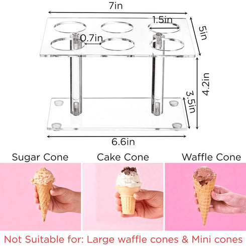 2 Pack 6 Youeon Acrylic Ice Cream Cone Holder with Holes, Clear Waffle Cone Holder Stand, Sushi Hand Roll Stand