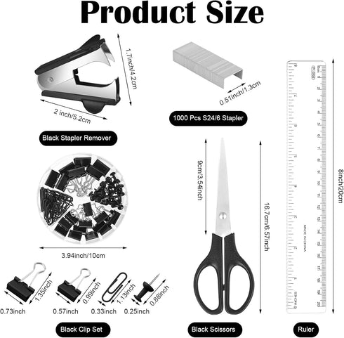 Black Desk Organizer and Accessories Kit, Mesh Desktop Organizer, Stapler, Tape Dispenser, Pen Holder, Ruler, Scissors