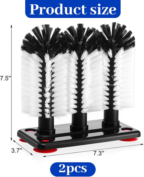 Meyeyaia 2 Pack 3 Glass7.3 3.7 7.5 inch Water Bottle Cleaning Brush with Brushe Heads & Suction Base,Glass Cup Washer