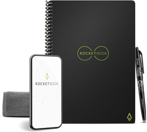 Rocketbook Core Reusable Spiral Notebook, Executive Size 6x8.8, Black, App-Connected, Erasable for School and Work