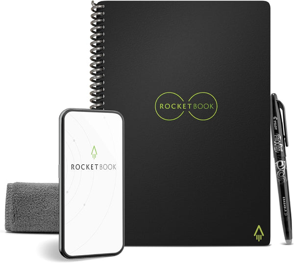 Rocketbook Core Reusable Spiral Notebook, Executive Size 6x8.8, Black, App-Connected, Erasable for School and Work