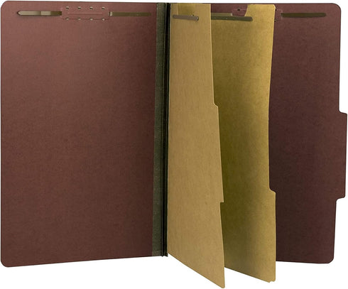 The File King Two Divider Legal Size Pressboard Classification File Folder, Brick Red | Box of 10 | 2” Expansion |