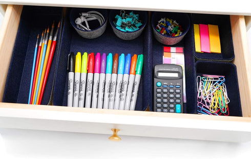 Welaxy 8-Piece Office Desk Drawer Organizers - Felt Small Storage Bins for Office Supplies, Multi-Purpose Gift Idea for
