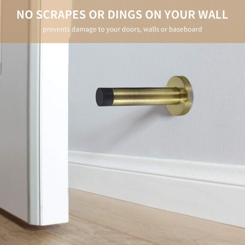 Decorative Door Stoppers, 3.5 Inch 304 Stainless Steel Heavy Duty Door Stops with Rubber Tip Bumper, 2 Pack Antique