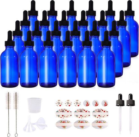 24 Pack 4oz Cobalt Blue Glass Bottles - Essential Oils, Perfumes & Lab Chemicals