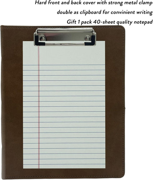 Mini 3 Ring Leather Binder - 5.5 x 8.5 with Clipboard, Vintage Hardback 1 Inch Binder, Portfolio with Notepad