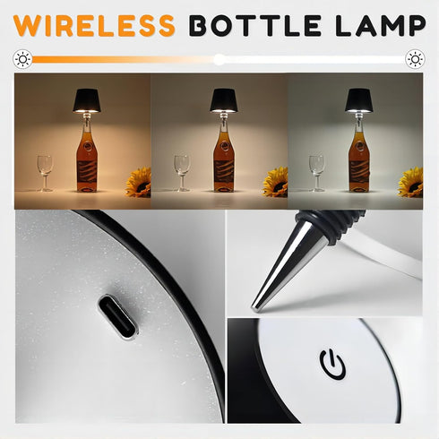 Neioaas Lamp,3 Dimming Wireless Wine Bottle Color Light Metal Wine Bottle Light,Rechargeable Waterproof Bottle Touch