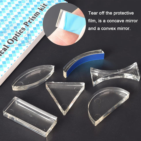6 Pcs Acrylic Glass Light Prism Optical Lens Triangular Semicircular Rectangular Concave Convex Mirror Len Physics