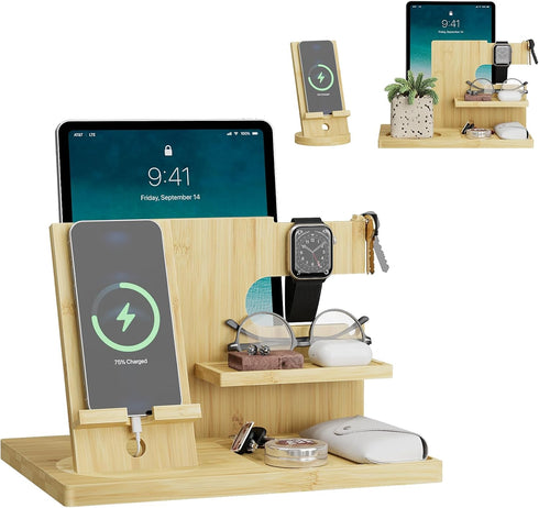 Valentine's Day Gifts for Men Wood Phone Docking Station with Separate Phone