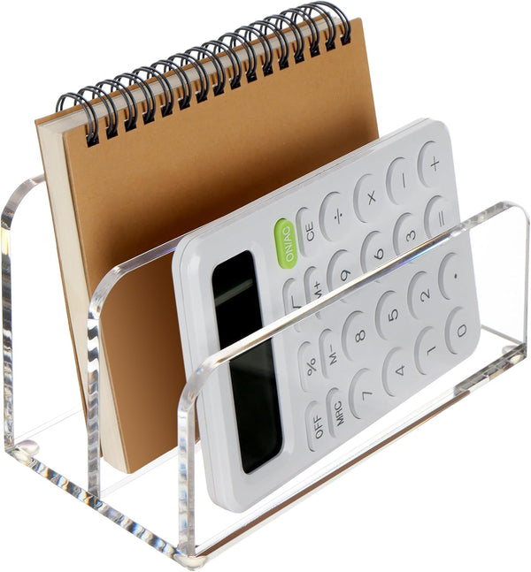 Clear Acrylic File Holder, 2 Sections Mail Organizer for Desk, Document, Notebook, Electronics Storage