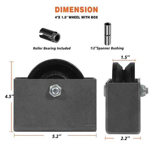 4" X 1.5" Cast Iron V Groove Wheel with Cover Box, 600 lbs Capacity Industrial Metal Casters