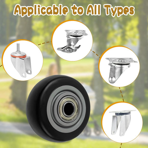 Wensdr 8 3 Inch 3" 1.25" 3/8" Pcs Push Cart PU Shelf Replacement & Cargo Elevator Front Casters, Replacement Casters