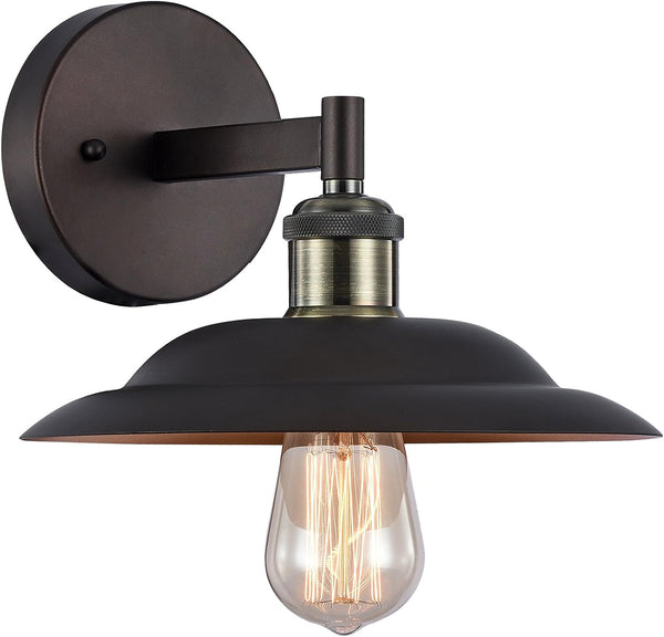 Industrial-Style 1 Light Rubbed Bronze Wall Sconce 10" Wide