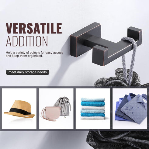 Bathroom Double Towel Hook - Modern Oil Rubbed Bronze Holder for Heavy Duty Coat and Robe Hooks