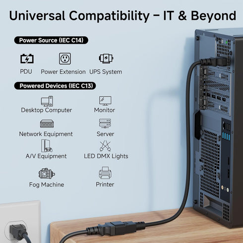 Cable Matters 2-Pack 6ft, C14 C13 10A, 18AWG, Computer to PDU Power Extension Cord - IEC to IEC PDU Power Cord, Black