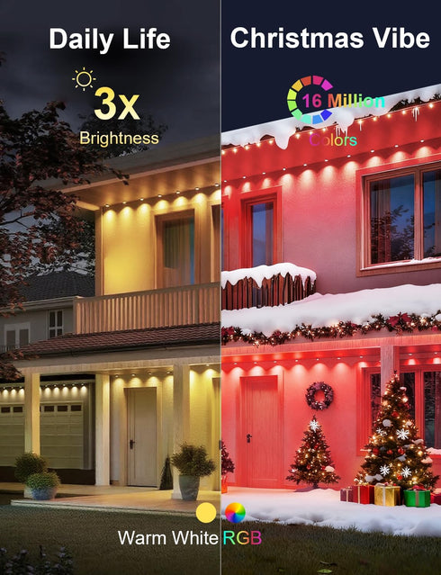 100ft 16 IP67 Nexillumi Permanent Outdoor Lights for House, Smart RGB LED Lights Outside with Million DIY Colors