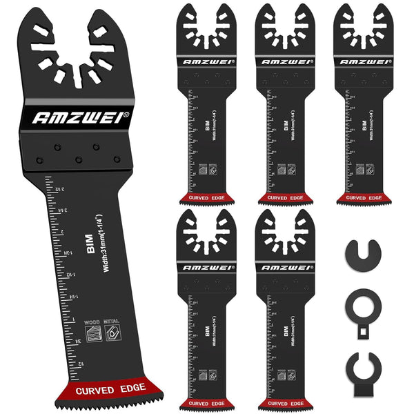6 Pcs Extra Long Oscillating Tool Blades, Bi-Metal Curved Edge for Wood, Metal, Plastic (70MM)