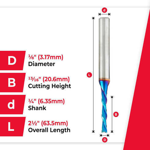 Amana Tool - 46125-K Solid Carbide Spektra Extreme Tool Life Coated Spiral Plunge, 1/8 Dia