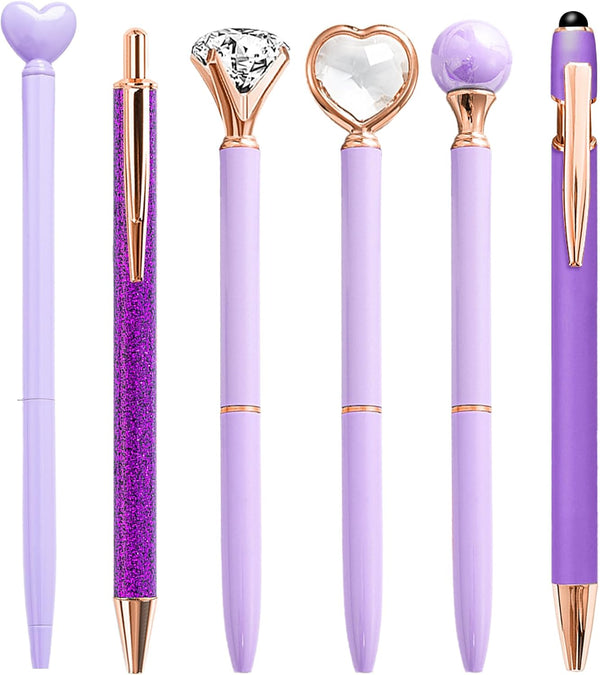 Personalized 6 Pcs Purple Ballpoint Pens, 1.0mm Medium Point Black Ink for Journaling, Office, School Supplies Gifts