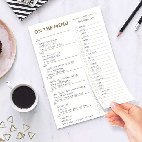 Sweetzer & Orange Gold Meal Planner Notepad, 7x10” Magnetic Grocery List with Tear Off Shopping List