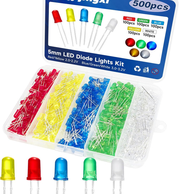 500PCS LED Diode Lights 5mm Mini LED Circuit Assorted Kit for Science