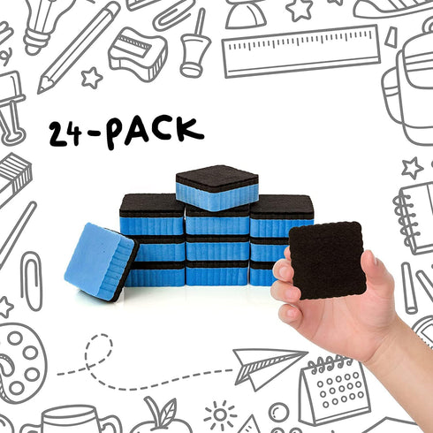 RNKP Mini Dry Erase Erasers, 24 Pack Magnetic Whiteboard Erasers for Kids and Classroom Supplies (2 x 2 Inch) Blue