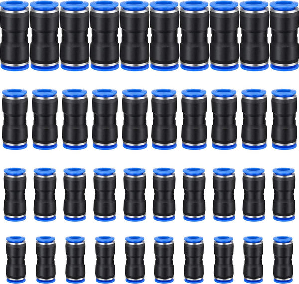 Honoson 40 Pieces Straight Push Connectors, Quick Release Pneumatic Connectors for Air Hose Fittings, 2 Way